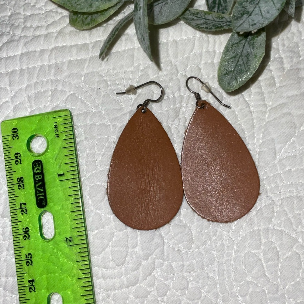 Brown Teardrop Leather Earrings